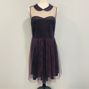 Betsey Johnson 12 Black Pink Polka Dot Tulle A-Line Swing Party 60s Retro Dress